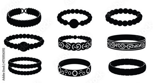 Black silhouette bracelets and bangles collection minimalist jewelry design elements