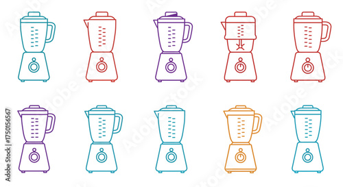 Colorful outline illustrations of various kitchen blender appliance designs