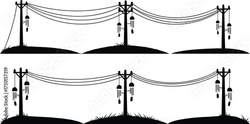 utility, pole, power, line, silhouette, wind, chime, decorative, infrastructure, electricity, grid, urban, design, vector, illustration, artistic, structure, network, distribution, outdoor, whimsical
