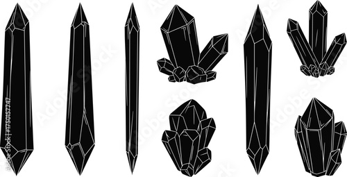 crystal, gemstone, mineral, silhouette, geometric, cluster, faceted, gem, quartz, diamond, abstract, vector, illustration, design, decorative, natural, stone, rock, structure, formation, pattern