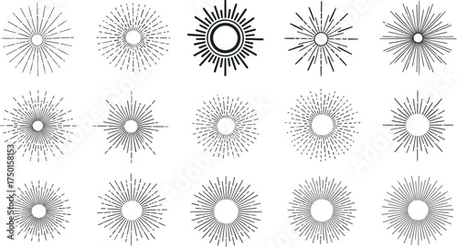 Collection of Sunburst and Starburst Graphic Elements for Design and Artistic Applications