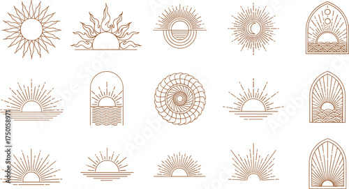 Collection of Bohemian Sunburst Designs in Various Styles for Decorative and Artistic Purposes