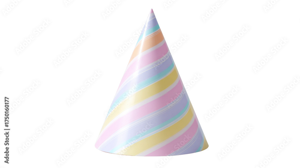 Fototapeta premium Pastel Striped Party Hat on white background