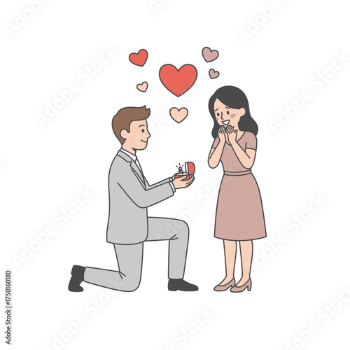 Man proposing to a woman with a ring vector illustration of a marriage proposal isolated on white background