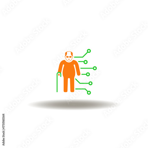 Vector illustration of elderly person with circuit pattern. Symbol of legacy system.
