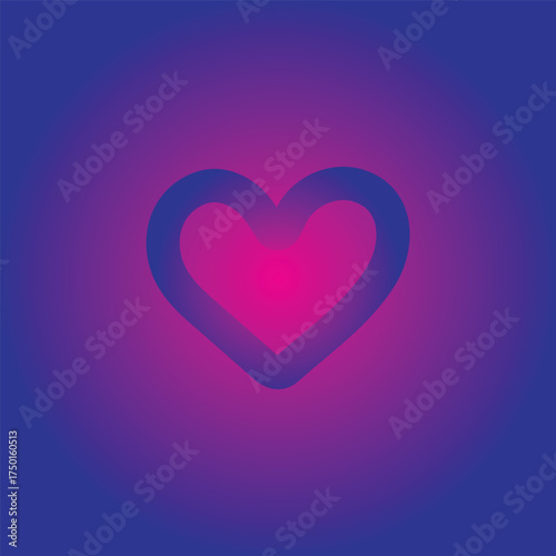 Abstract pixelated heart shape with vibrant pink and purple gradient background