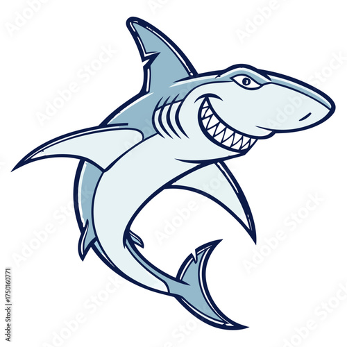 Hammerhead Shark Vector Mascot Flat Light Blue Navy Colors Strong Angular Lines Logo and T‑Shirt Design

