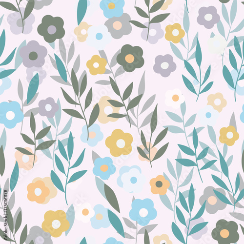 Seamless floral pattern with roses based on traditional folk art ornaments. Colorful flowers on color background. Doodle style. Vector illustration. Design for fabric, textile, paper.