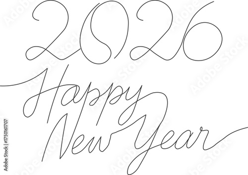 Continuous one-line drawing of the 2026 New Year numbers outline vector illustration