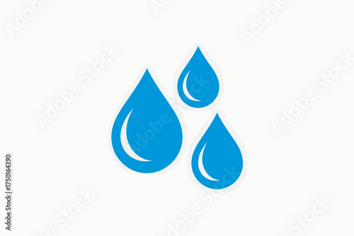 Minimalist icon design of three blue water droplets for hydration and purity concepts