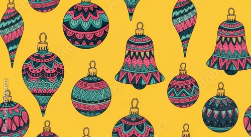 Vibrant colorful christmas ornaments pattern festive holiday decorations abstract design