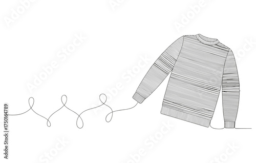 Sweater, unraveling, thread, line art, vector, CAD, drawing, knit, texture, deconstruction, minimal, fashion, fragile, change, impermanence, illustration, stylized, clothing, apparel, concept
