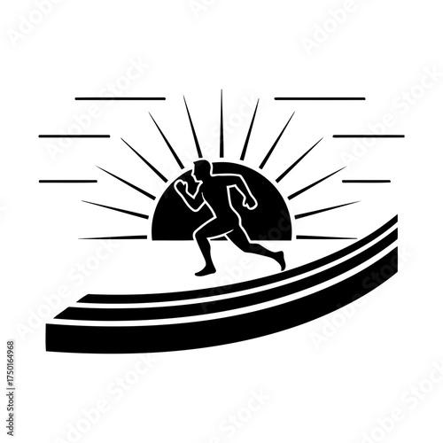 Fitness gym vector art of runner on track with sun for motivation concept