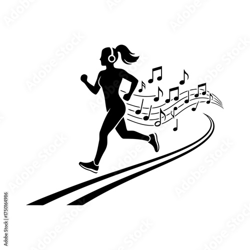 Fitness gym vector art of silhouette of a woman running with music