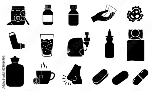 Medical and health icon set in black for healthcare illustrations