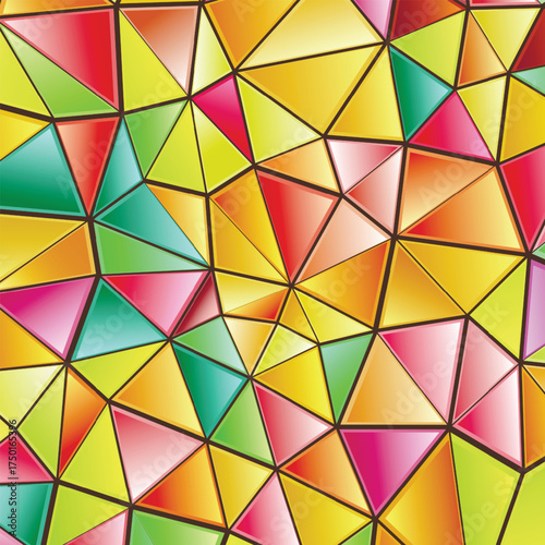 Polygonal rainbow mosaic background. Abstract low poly vector illustration. Triangular pattern in halftone style. Template geometric business design with triangle for poster, banner, card, flyer.