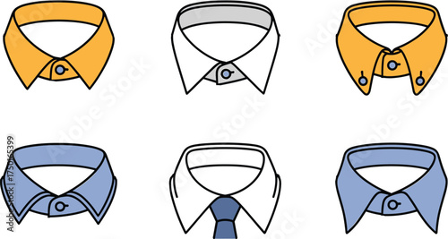 Fashion CAD drawing of different shirt collar styles, formal and casual collar design vector illustration, clothing pattern template, fashion design concept, garment sketch
