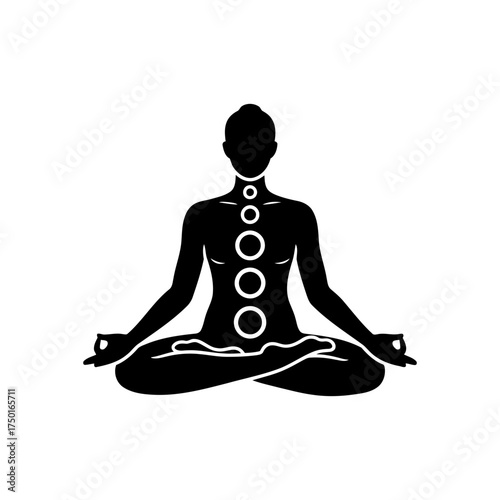 Yoga vector art of yoga meditation pose with chakra symbols