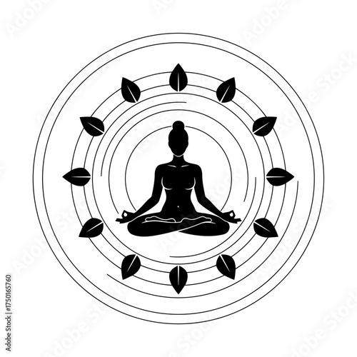 Yoga vector art of silhouette of a woman in lotus position