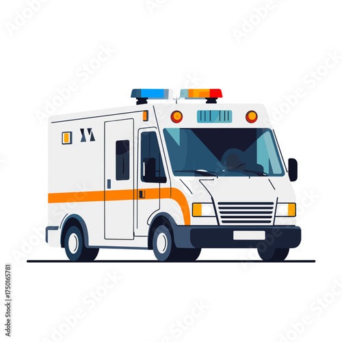 Ambulance with flashing lights ready for emergency response