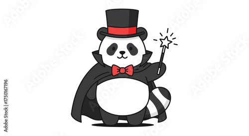 Cute Panda Character in Top Hat and Bow Tie Waving Hand