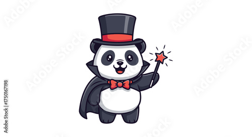 Cute Panda Character in Top Hat and Bow Tie Waving Hand
