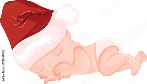 icon of a cartoon child sleeping in a Santa hat, for thematic New Year and Christmas designs