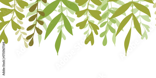 Floral frame with colorful exotic branches on white background. Ornate border with tropic leaves. Vector stock illustration for wallpaper, posters, card. Doodle style. Copy space.