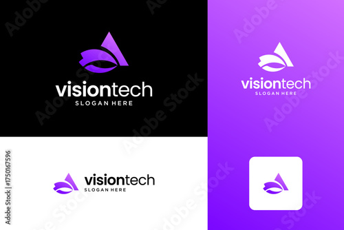 Letter A and eye vision tech logo design inspiration.