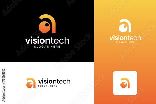 Abstract letter A and eyeball logo design template.