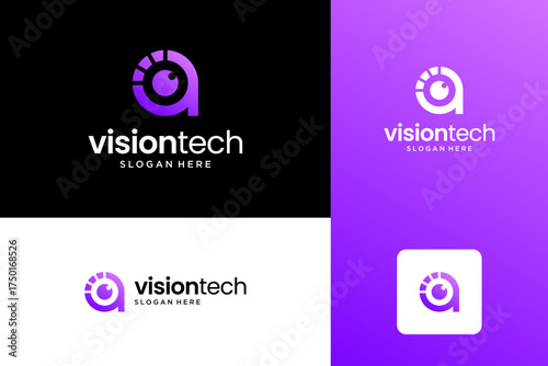 Abstract letter A and eyeball logo design template.