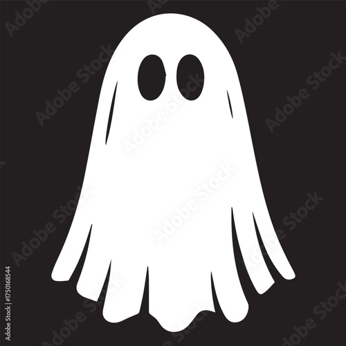 Vintage Cartoon Ghost Illustration on Black Background – Nostalgic Spooky Halloween Design