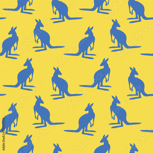 Seamless pattern with Kangaroo silhouette on color background. Vector illustration for card design, poster, fabric, textile. Pray for Australia and animals.