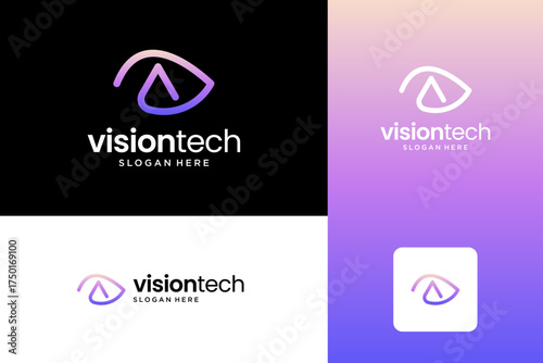 linear eye with letter A logo design template.