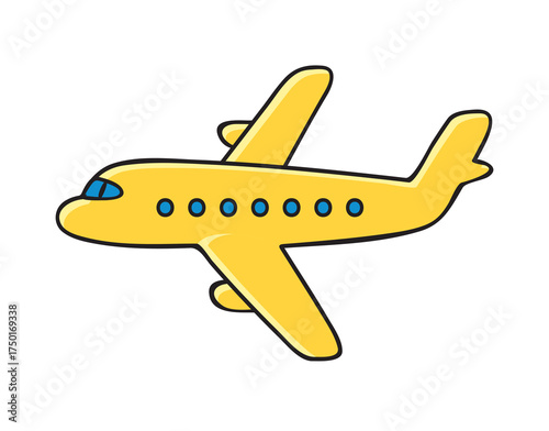 Yellow passenger airplane isolated cartoon vector illustration