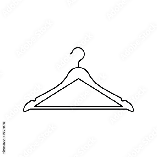 Simple black and white outline illustration of a clothes hanger design