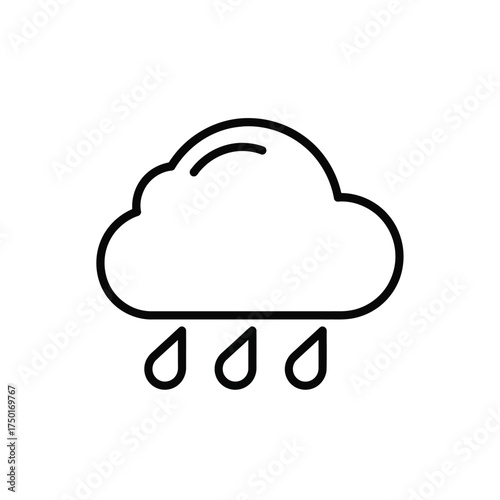 Simple black and white line drawing of a cloud with raindrops
