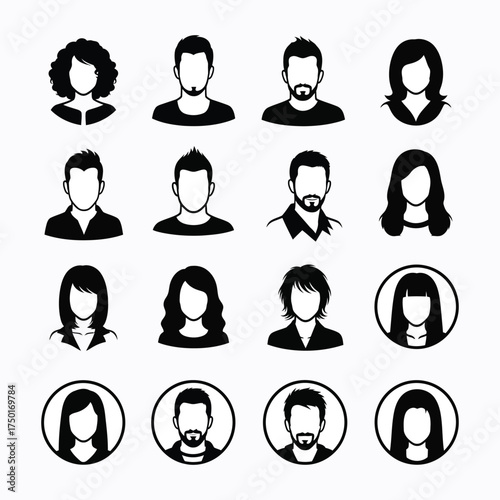 Collection of diverse human head profiles in a minimalist style silhouette
