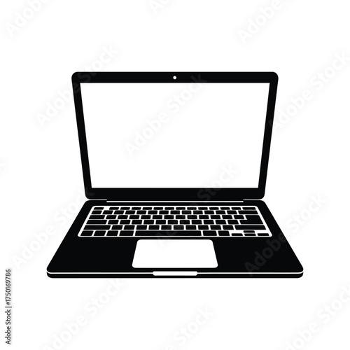 A sleek black laptop with an open screen a modern silhouette