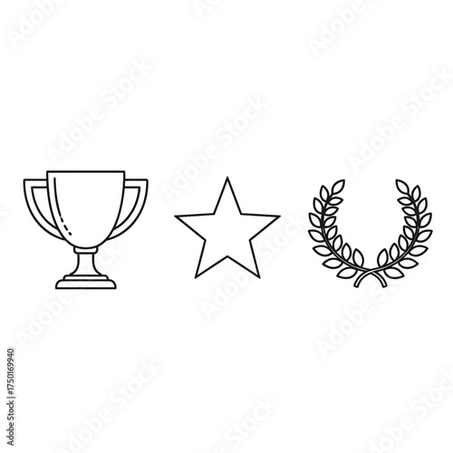 A simple line art illustration of a trophy star and laurel wreath