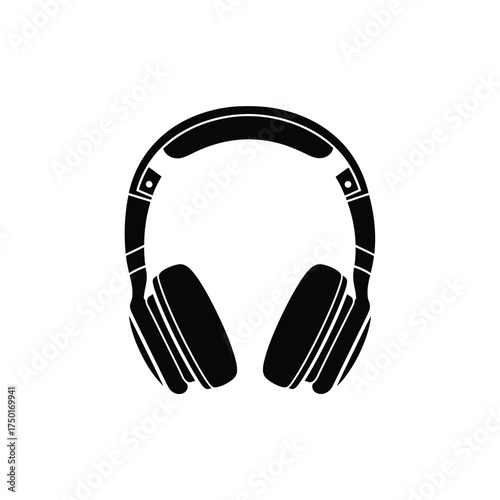 A striking black headphone design presented as a bold silhouette