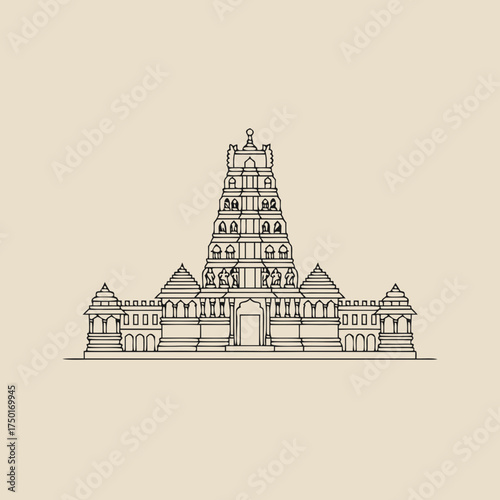 Iconic Indian Temple Architecture with Intricate Details, a Symbol of Cultural Heritage and Spirituality