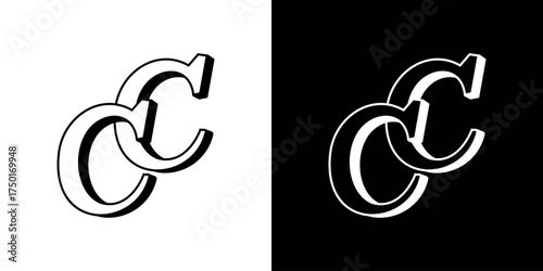 Intertwined CC Monogram Logo Design with 3D Outline Effect – Vintage Script Typography and Initial Letters Vector