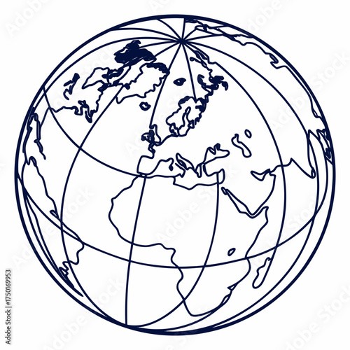 Line art illustration of a desktop world globe, representing global education, cartography, and international studies. Simple vector graphic for geography lessons and travel concepts