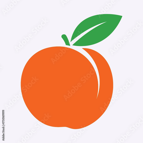 Simple illustration of an orange fruit with a single green leaf