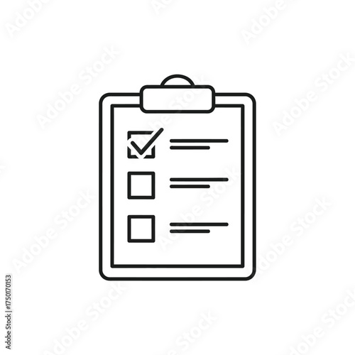 Simple outline of a clipboard displaying a checklist with ticked and empty boxes