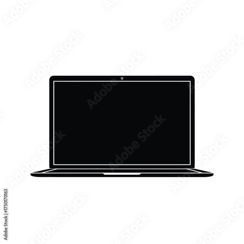 A minimalist outline of a modern laptop computer dark silhouette