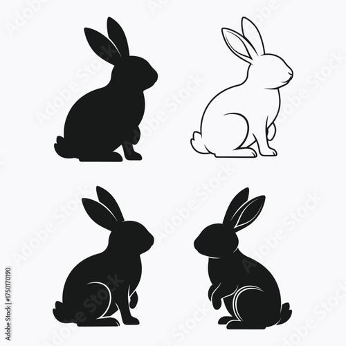 Two rabbits in contrasting styles with a dark outline silhouette