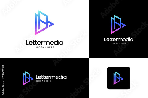Linear media play with initial letter A logo design.