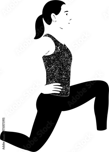 Hip Flexor Stretch: Solid kneeling lunge, rear knee down, front knee bent, hips pressing forward, torso upright